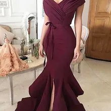 Сексуальное выпускное платье русалка с открытыми плечами без рукавов в пол с рюшами атласные вечерние платья