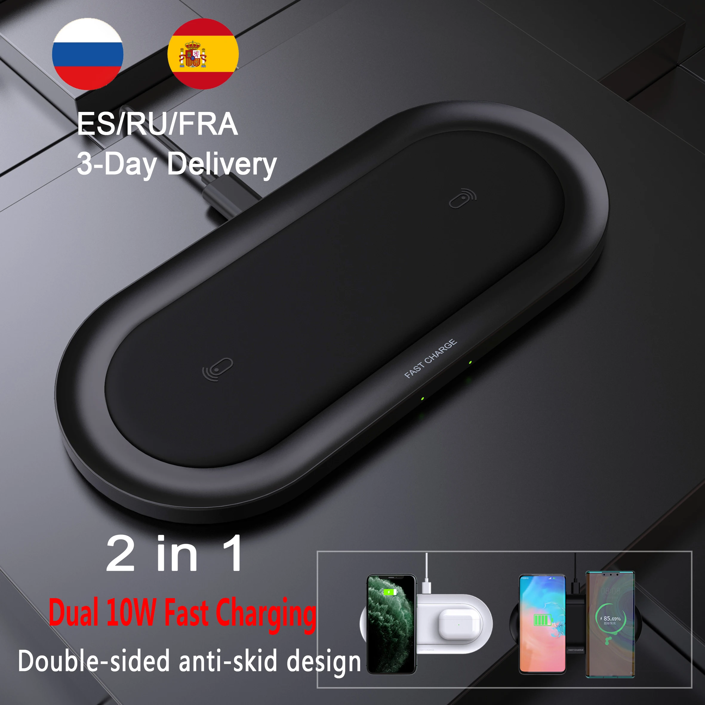 2 в 1 быстрое двойное Беспроводное зарядное устройство для Airpods Pro iPhone X XR XS 11 Max Samsung