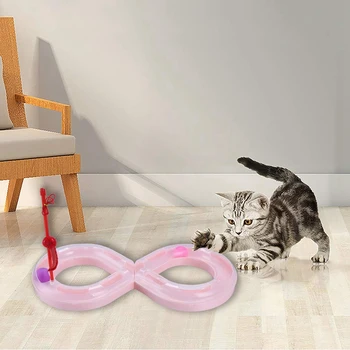 

Roller Circuit Toy 8 Word Cycle Interactive Tracks Cat Tunnel with Two Rotating Running Cat Balls