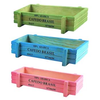 

3Pcs Succulent Wooden Box Rectangle Planter Succulent Plants Flower Pots Bonsai Cactus Desktop Ornament (Pink + Blue + Green)