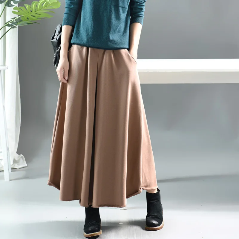 

Autumn Skirt Women Fashion Knitting Loose Skirt 2019 New Elastic Waist pocket Mori girl Brierf Casual Skirt Solid color