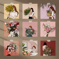 9pcs Pink Girl Flower Decorative Card DIY Girl Boy Room Greeting Paper Postcard Album Photo Props Wall Sticker Stationery Gift