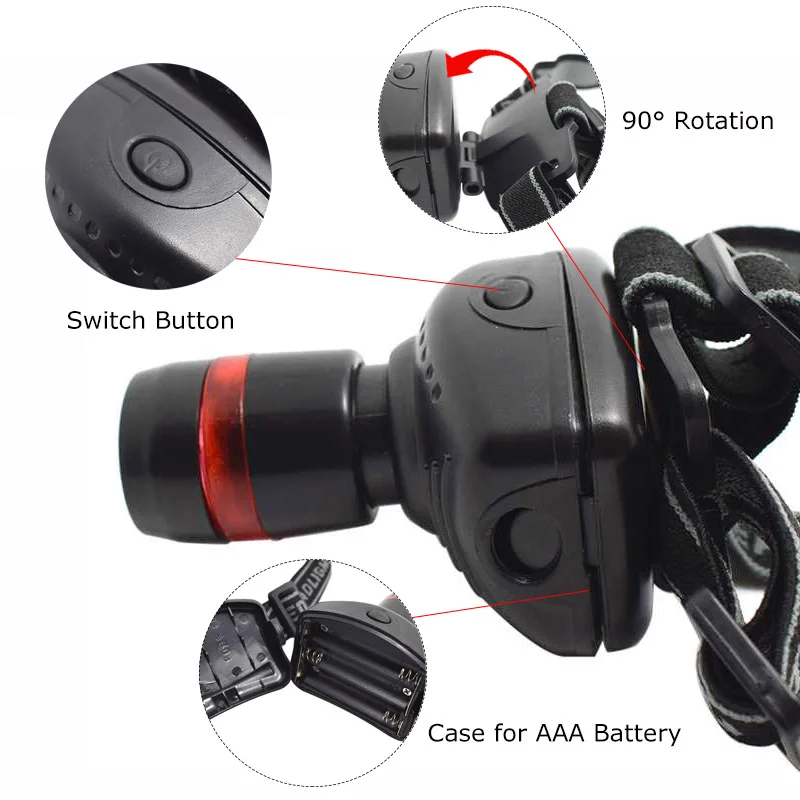 5pcs/lot Wholesale 1800LM 3 Modes Mini Led Headlamp Zoomable Headlight Waterproof Bicycle Head Light for Camping Hunting
