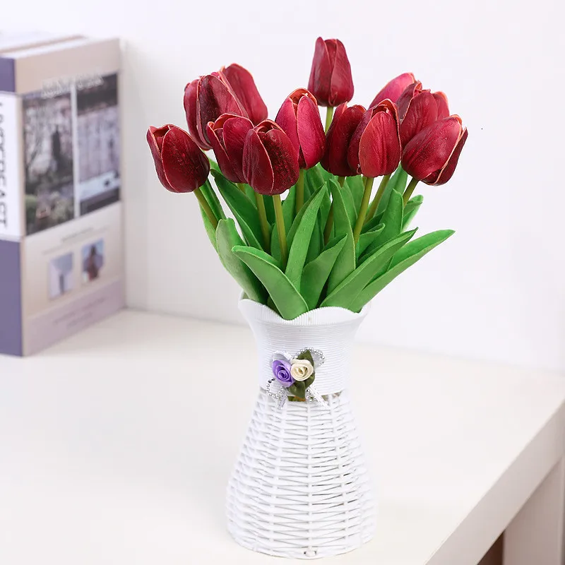 ПУ шт 1 тюльпан цветок Настоящее прикосновение тюльпаны цветок искусственный букет поддельные цветы для свадебного букета Свадебные украшения дома - Цвет: 11