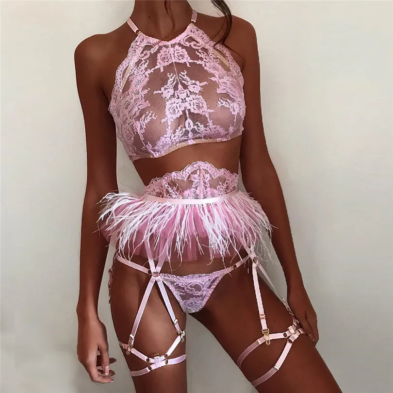 Bra+Garter+Briefs Set Sexy Erotic Lingerie Babydoll Cut-Out Sleepwear Exquisite Lace Soutien Gorge Erotique 30NOV6 | Женская одежда