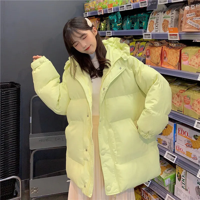 

Photo Shoot 2019 WOMEN'S Dress Winter New Style Korean-style Candy-Colored Flounced Loose-Fit Mid-length Bread Cotton Coat Cotto