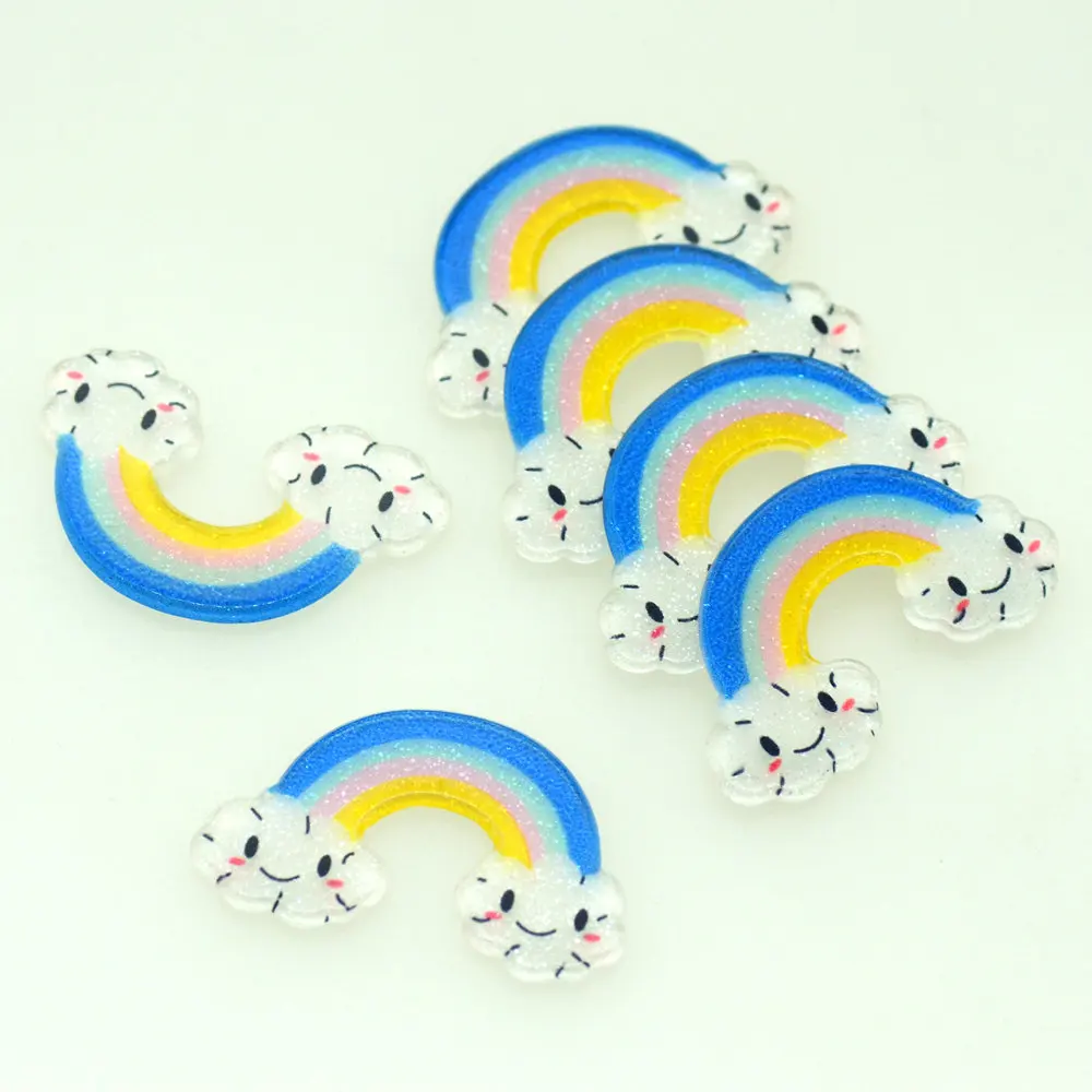 Blue-Yellow 20 шт 32X20 мм акриловые Мультяшные радужные скрапбукинги для рукоделия украшения телефона Аксессуары для головных уборов - Цвет: Blue-Yellow