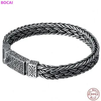 

BOCAI s925 sterling silver bracelet for men wrist chain fashion personality men woven vintage Thai silver buckle bracelet