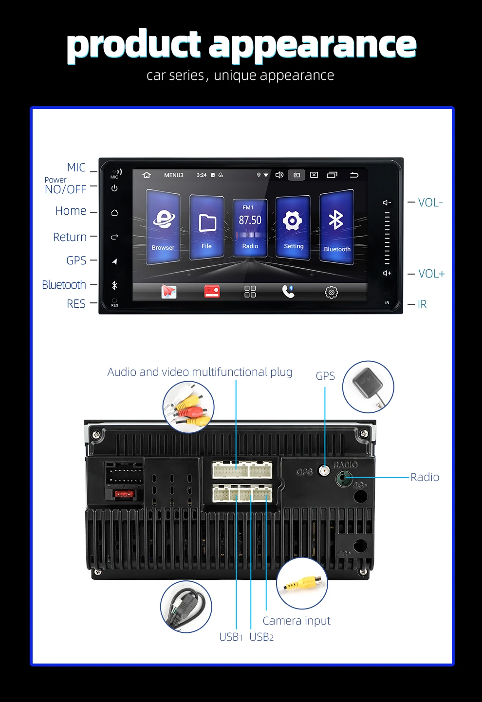 2 din автомагнитола android 9,0 DSP 2.5D ips экран для GPS для Toyota Corolla навигация wifi Bluetooth вид спереди и сзади