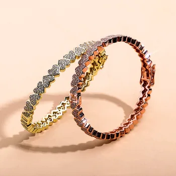 

Zciti Round Full Iced Out Ladies Bracelet Gold Electroplated Full Zircon Hip hop Trendy Wild Bracelet