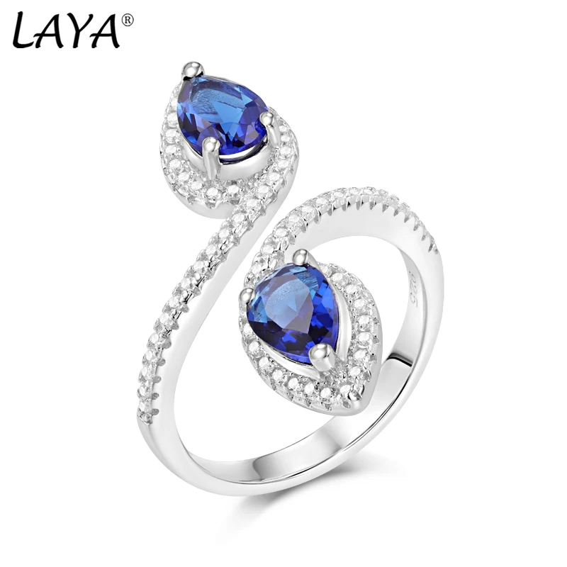 

Laya 925 Sterling Silver High Quality Zircon Synthetic Blue Crystal Irregular Finger Ring For Women Fashion Jewelry 2021 Trend