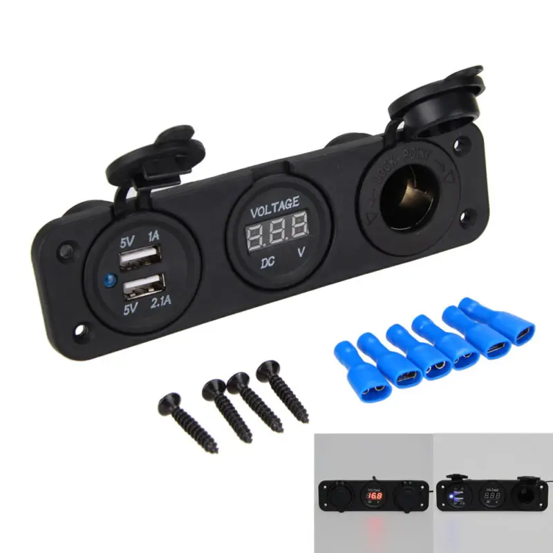 12V ABS Адаптер зарядного устройства с двойным USB прикуриватель розетка Вольтметр