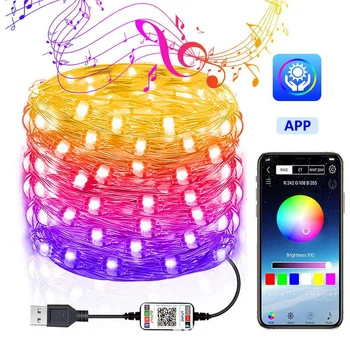 Usb Led String Licht Bluetooth App Controle String Lights Lamp Waterdichte Outdoor Verlichting Strip Voor Kerstboom Decoratie