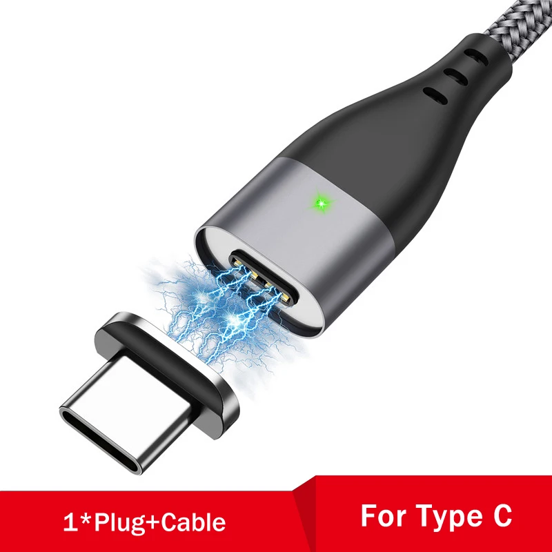 Магнитный кабель для быстрой зарядки USLION 3A Micro usb type C для iPhone 11 Pro XS Max XR X samsung S10, магнитный шнур для зарядки и передачи данных - Цвет: Gray For Type C