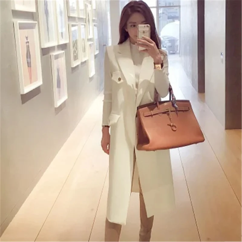 

Women Long Vest Pocket Jacket New Female Slim Sleeveless Black Suit Autumn Spring Coat Office Ladies Fashion Outerwear Big Size