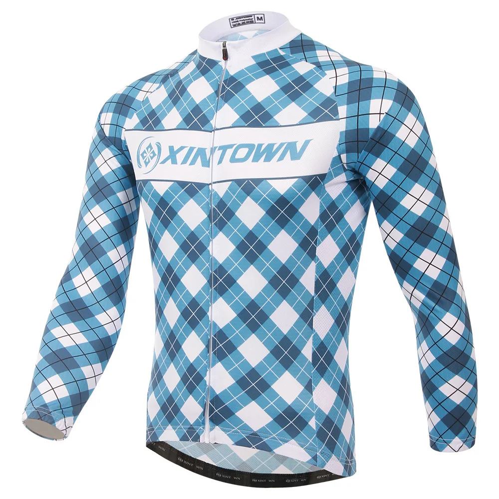Велосипедная блуза с длинным рукавом для езды на велосипеде, быстро сохнет, впитывает влагу и пот - Цвет: Blue grid