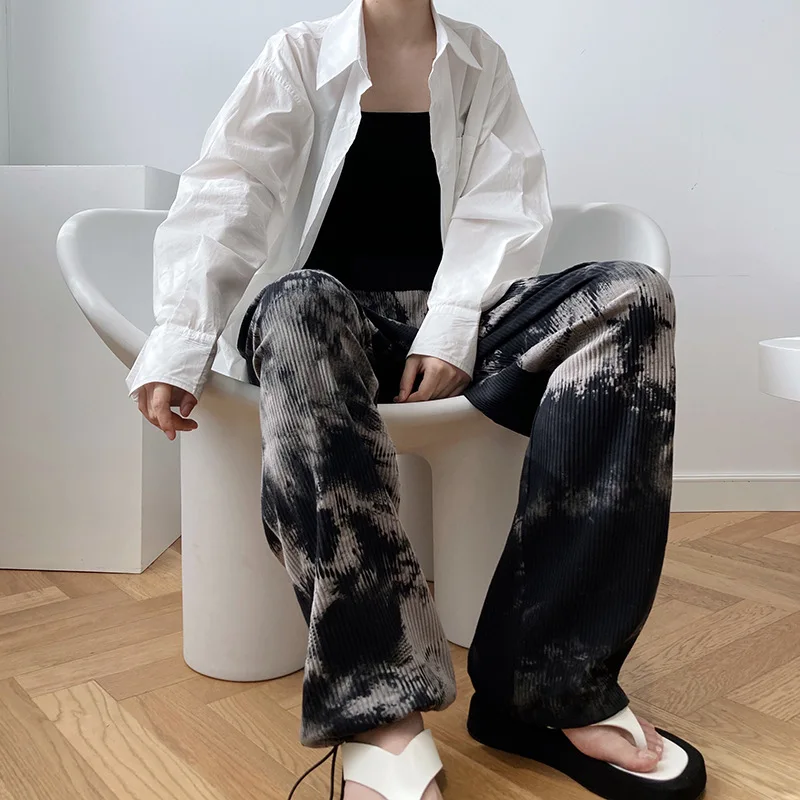 Autumn New Ink-wash Tie-dye Dizzy Drawstring Pants High Waist Straight Casual Mop Sports Pants For Women