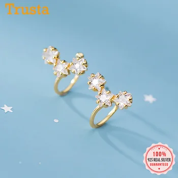 

Trustdavis Real 925 Sterling Silver Sweet Gold Star CZ Ear Cuff Clip on Earrings For Women Wedding Fine Earings Jewelry DA1820