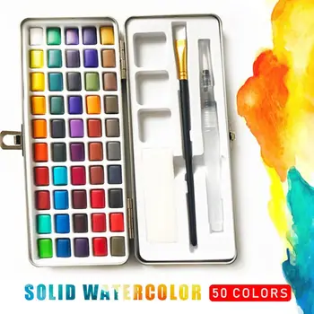 

50 Colors Solid Watercolor Paint Pigment Set Portable for Beginner Drawing Art W91A