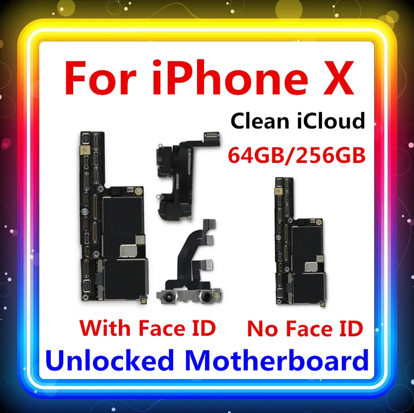 

For iPhone X Motherboard With/withtout Face ID Factory Unlock Tested Original for iPhone X mainboard 64gb/256gb for replacement