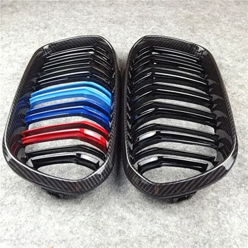 

1 Pair 2-Line Carbon Look Car Front Bumper Grille For F20 F21 LCI 2015-IN Glossy Black ABS Material Racing Grille