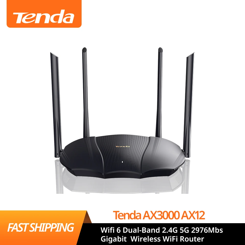 Беспроводной Wi-Fi роутер Tenda AX3000 6 двухдиапазонный 2 4G 5G 2976Mbs гигабитная частота WPA3