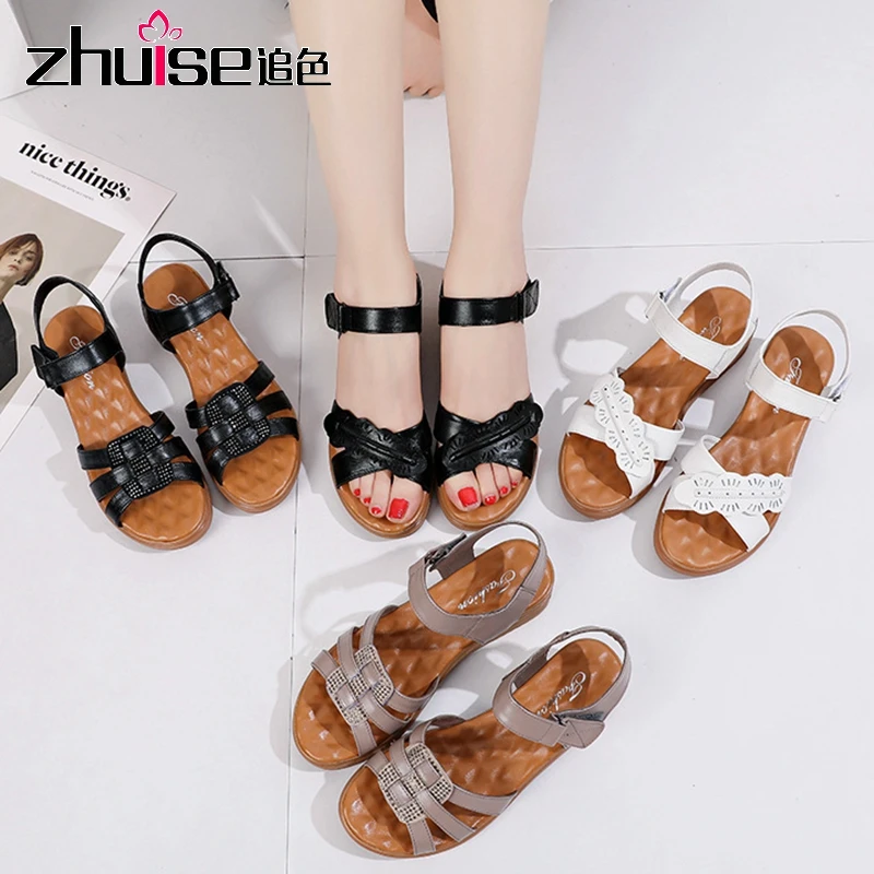 Летние модные и удобные кожаные сандалии массажная подошва для сухожилий с