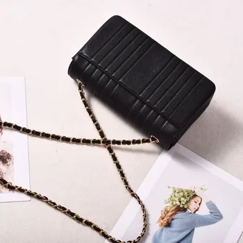 

new arrival shoulder bag women genuine leather striped chain bag caviar calfskin material black color