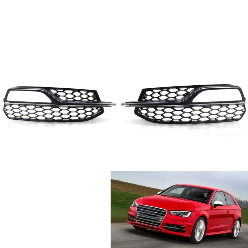 

1 Pair Front Honeycomb Fog Light Lamp Grilles Grill Fit for A3 S3 S-Line Bumper 2014 2015 2016 for S-Line Bumpers Only- with Chr
