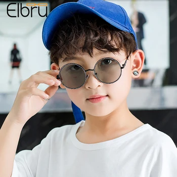 

Elbru Children Round Sunglasses Metal Personality Chain Frame Baby Fashion Punk Glasses Brand Design UV400 Male Outdoors Glasses