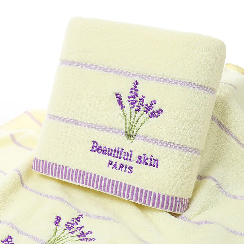 Lavender White Вышитое Лавандовое полотенце цвета зеленого чая в полоску, красивое полотенце для лица, Большое банное полотенце, домашний отель для взрослых, детское полотенце - Цвет: Lavender White