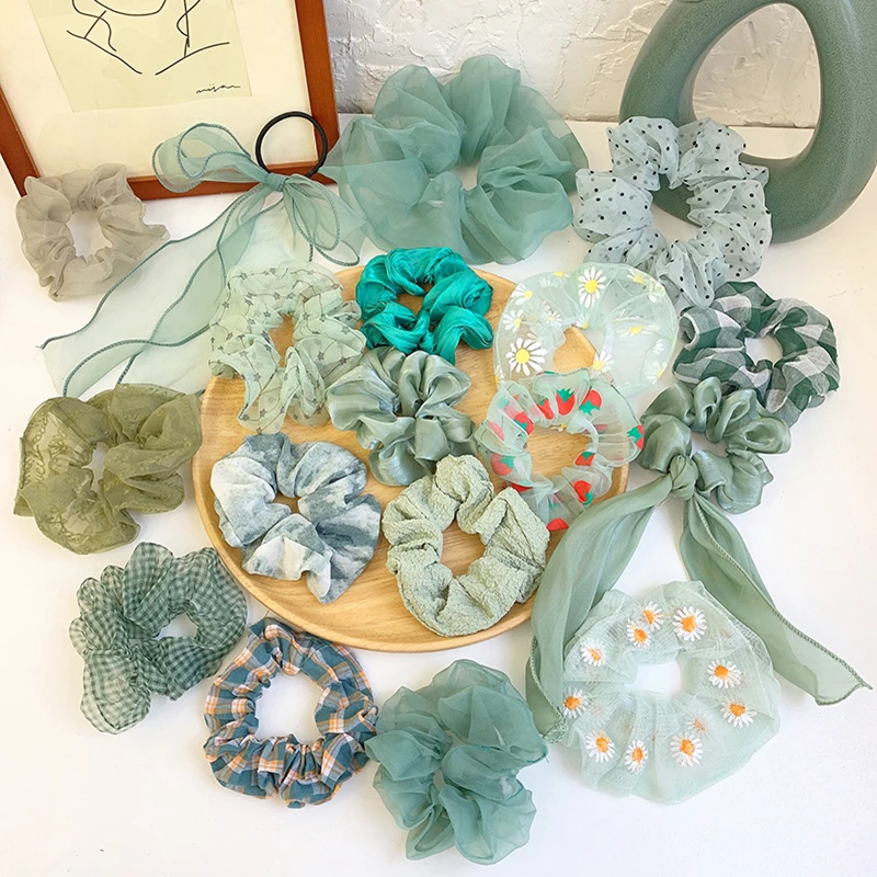 Резинки для волос женские элегантные эластичные заколки зеленого цвета в