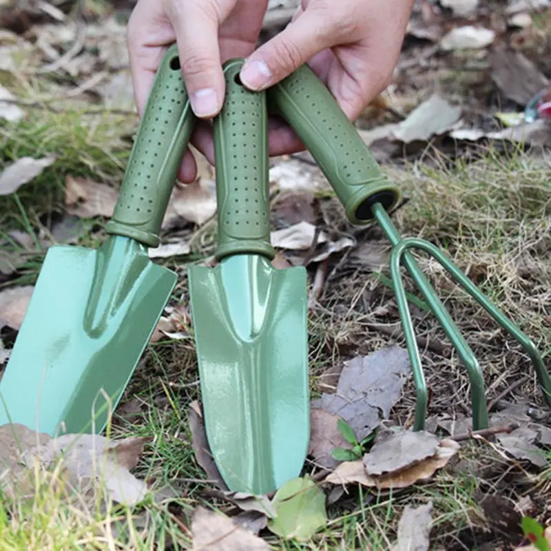Drop Ship 3Pcs Spade Fork Shovel Rake Harrow Set Gardening Tools Potted Maintenance Suit Anti Slip Handle Gifts