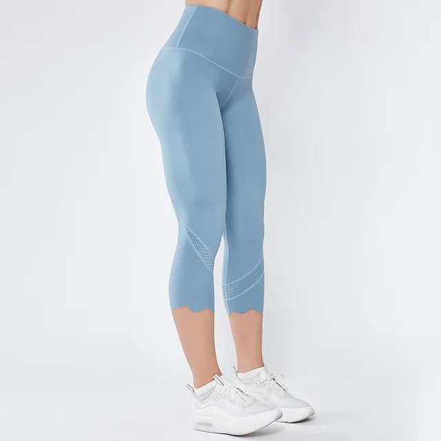 New Women Calf-Length Yoga Pants  High Elastic Double-sided Nude Skinny Capris  Girls Sports Wear Gym  Leggings Sport Fitness 2