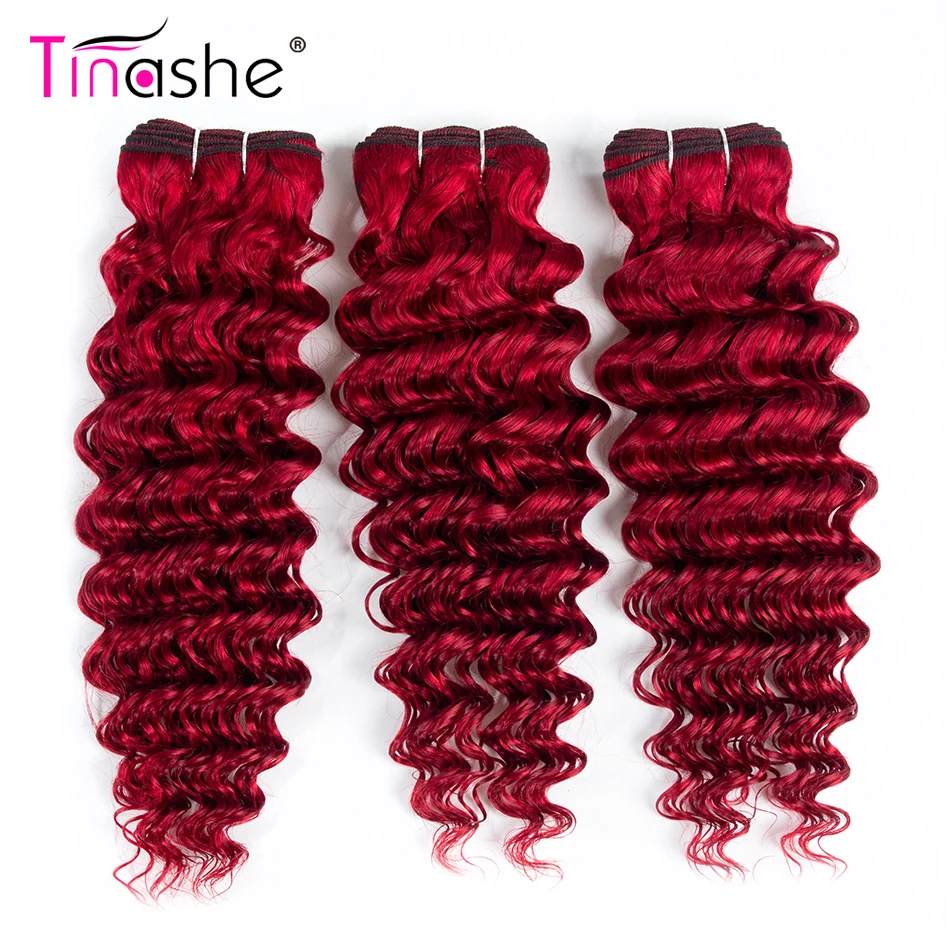 

Tinashe Hair Red Bundles Brazilian Hair Weave Bundles Remy Human Hair Deep Wave Bundles Colored Burgundy 3 Bundles