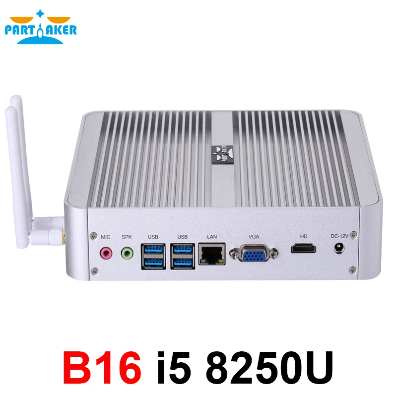  Partaker Fanless Mini Computer i7 8550U/7560U i5 8250U/7260U 2*DDR4 Msata+M.2 SSD Micro PC Win10 Pr