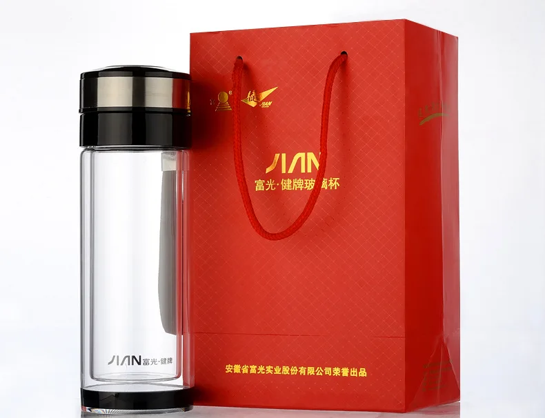 FGA Crystal Glass XT001-280 Double Layer Thick Bottom with Leak-Proof Portable Filter Water Cup
