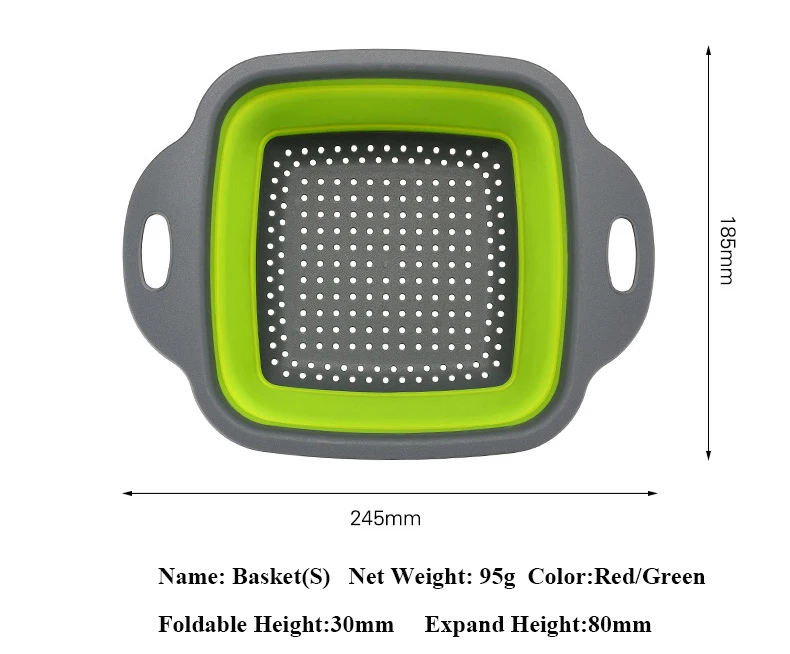 Квадратная форма, корзина для слива, складные дуршлаги, складной силиконовый кухонный органайзер, корзины для фруктов, овощей, складные ситечки