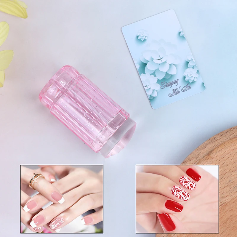 

New Pink Clear Jelly Stamper Transparent Nail Stamping Stamp Scraper Polish Print Transfer Nail Stamper Tools