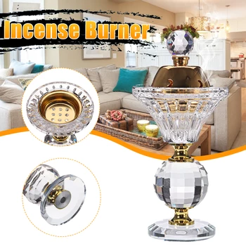 

Portable 5.9in Mini Bakhoor Burner Incense Metal Burners Diamonds Floral Arabian Style Crystal Incense Home Decor