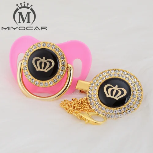 MIYOCAR, золотые, серебряные, блестящие стразы, корона, красивая, шикарная соска и соска, клипса, BPA бесплатно, пустышка, блестящий, уникальный дизайн, GCR2 - Цвет: GCR2-3  6-18M