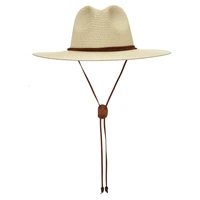 New Wide Brim Women Men Panama Straw Hat with Chin Strap Summer Garden Beach Sun Hat UPF 50+ 2