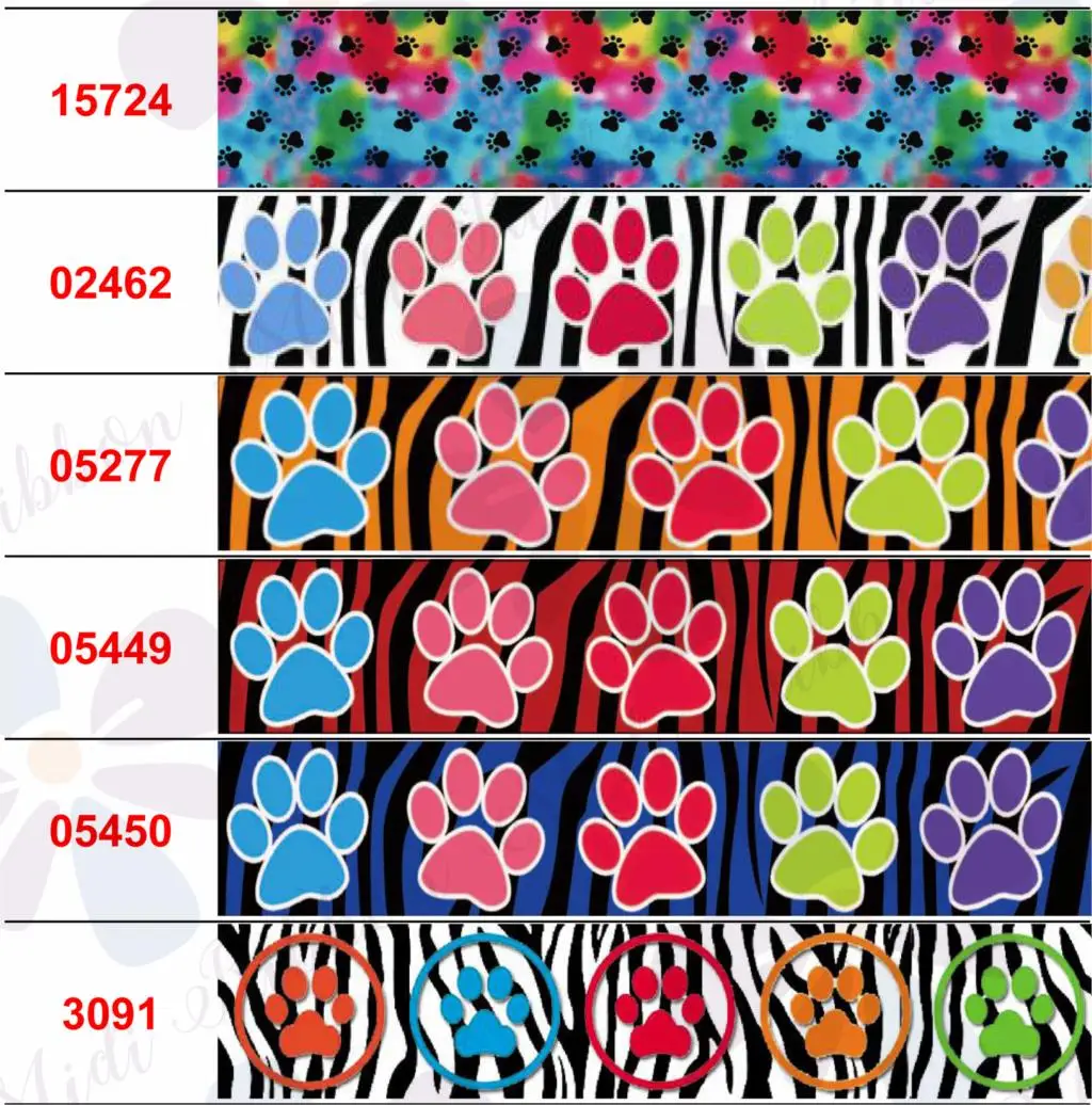 16mm-75mm Cartoon Dog's Paw Series Printed Grosgrain/Elastic Ribbon Snowflake Leopards DIY Bowknot Christmas Decor 50yards/roll