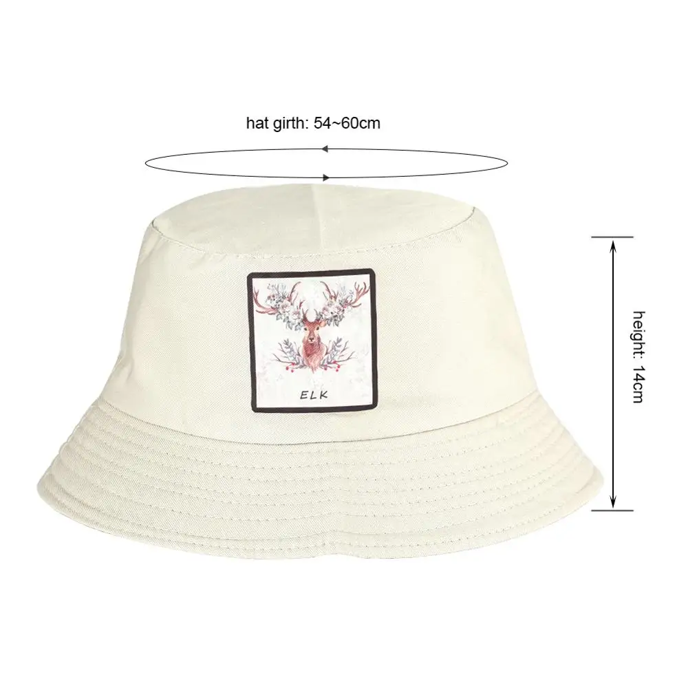 Summer Women Bucket Hats Fishing Flat Fisherman Men Elk Print White Sun Hat Cotton Unisex Children Large Sunscreen Cap