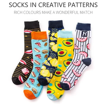 

Creative men Fashion Harajuku Kawaii Happy Male Cotton Long Socks Women Food painting quality Funny streetwear Socks Cute crazy