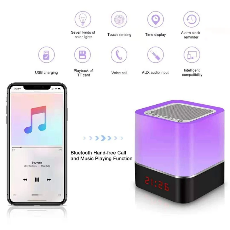 Контактный прикроватный светильник с bluetooth-динамиком, портативный беспроводной bluetooth-динамик, будильник, контактный ночной Светильник