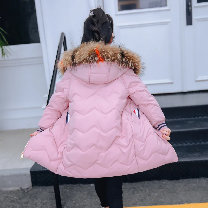 Пальто для девочек зимнее Детское пальто теплая Модная Верхняя одежда с надписью для маленьких девочек детский Рождественский костюм, платье для девочек, верхняя одежда - Цвет: Розовый