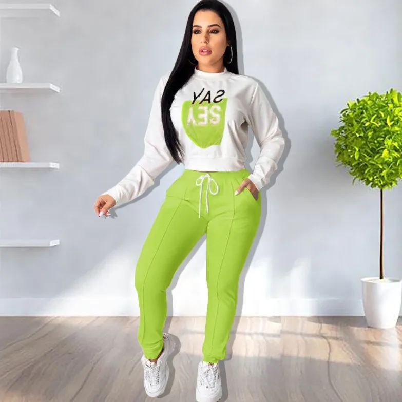 Winter Women's set Tracksuit Full Sleeve Letter Print Pockets Top pants Suit Two Piece Set outfits Sportwear sweatsuit
