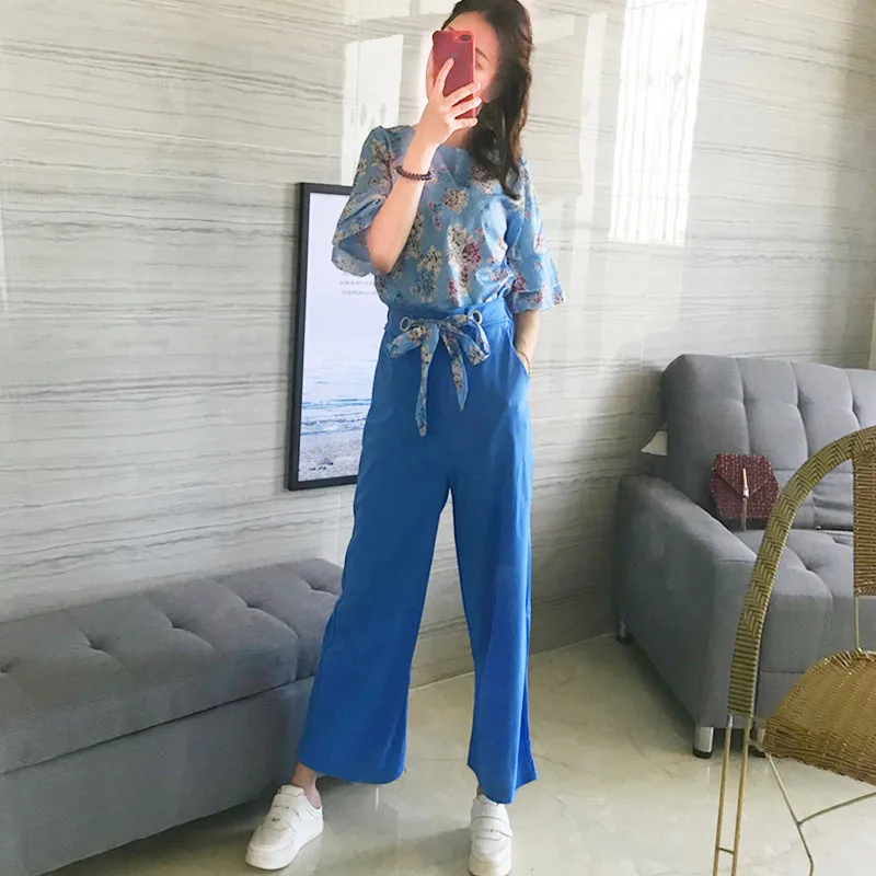 

2020 new women's wear / Korean temperament Goddess / printed chiffon suit
