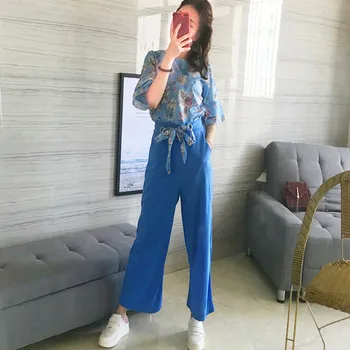 

2020 new women's wear / Korean temperament Goddess / printed chiffon suit
